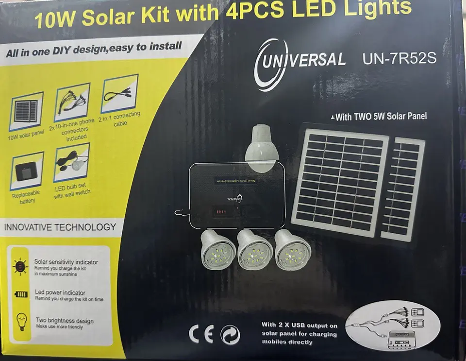 UNIVERSAL 10W Solar Kit with 4-Piece LED Lights (Model UN-7R52S)