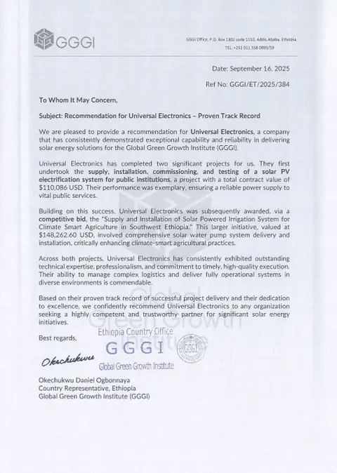 GGGI recommendation letter