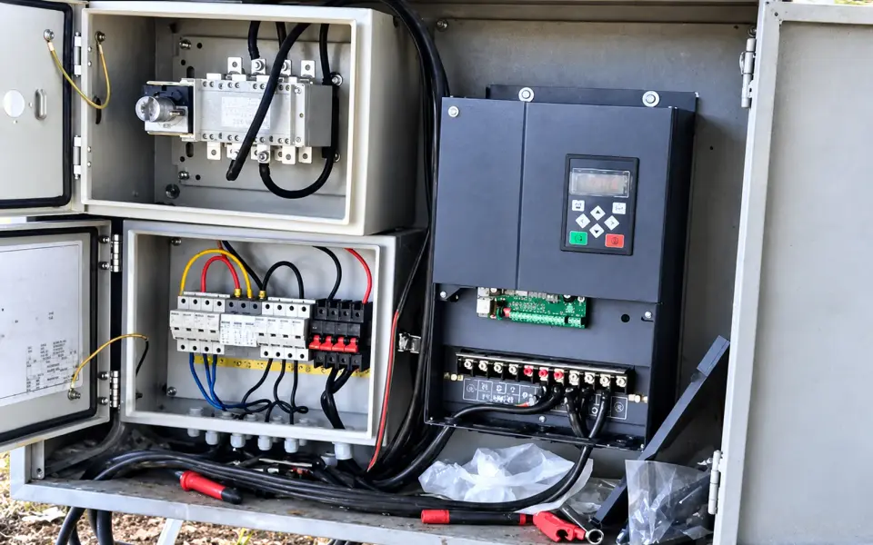 AI-assisted image based on the original photo of Solar Pump Inverter & Switchgear Enclosure